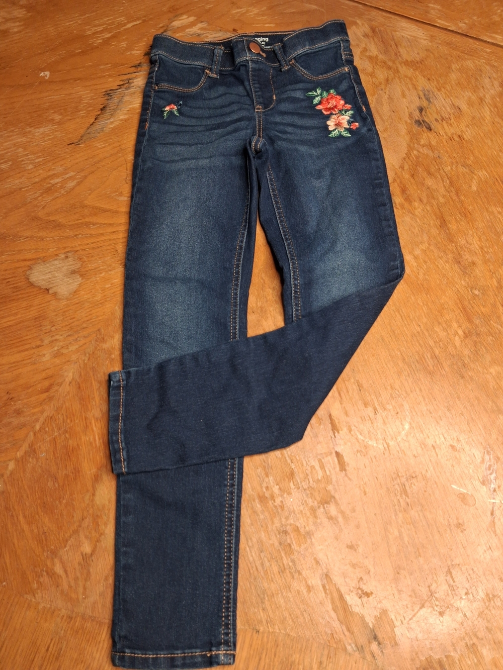wonder nation Dark Blue Jeans with Red Floral Embroidery